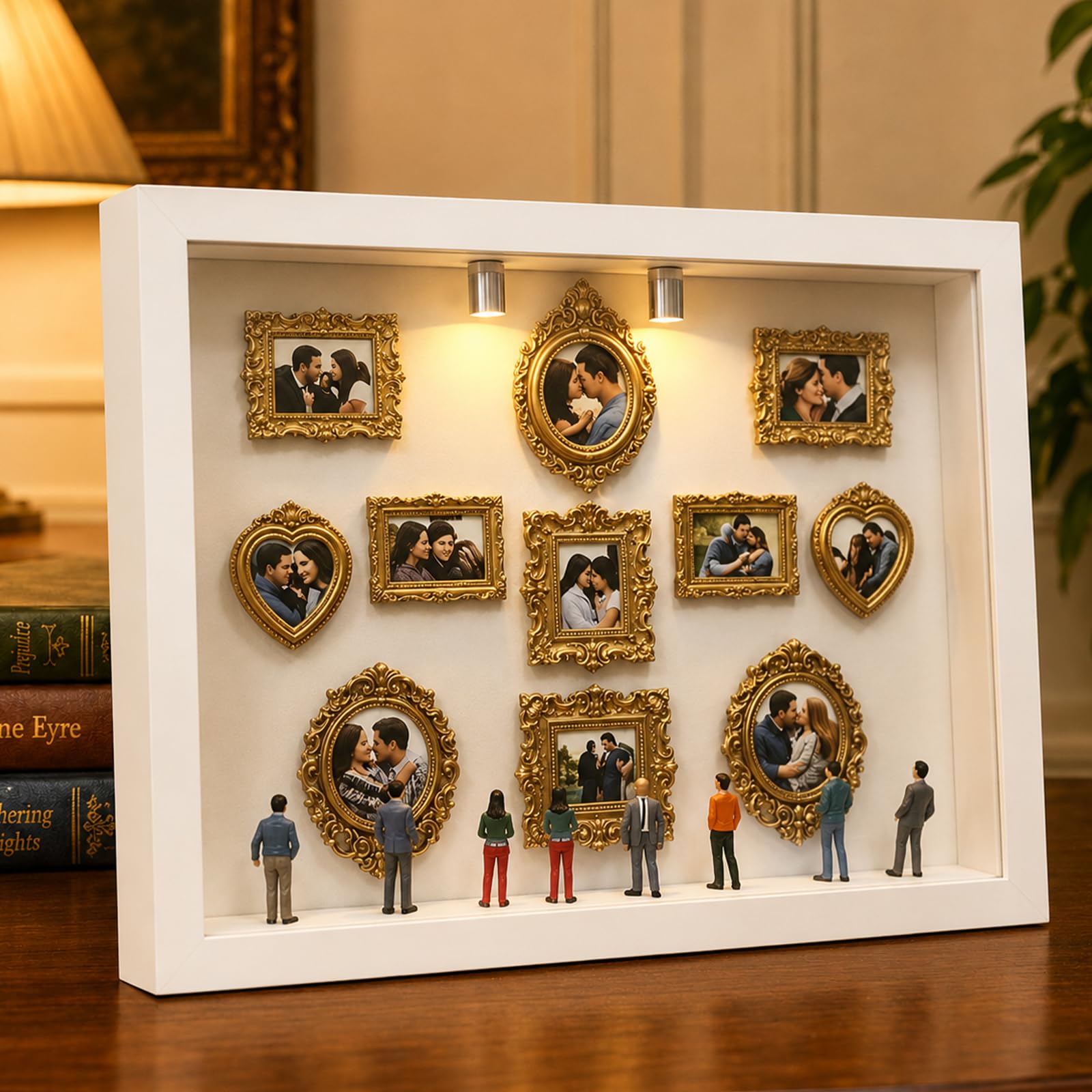 DIY Mini Museum, Micro Museo con 11 Mini Cornici Museo Dorate | Scatola Portaoggetti con Figure in Miniatura, Regalo per San Valentino, Matrimonio e Anniversario