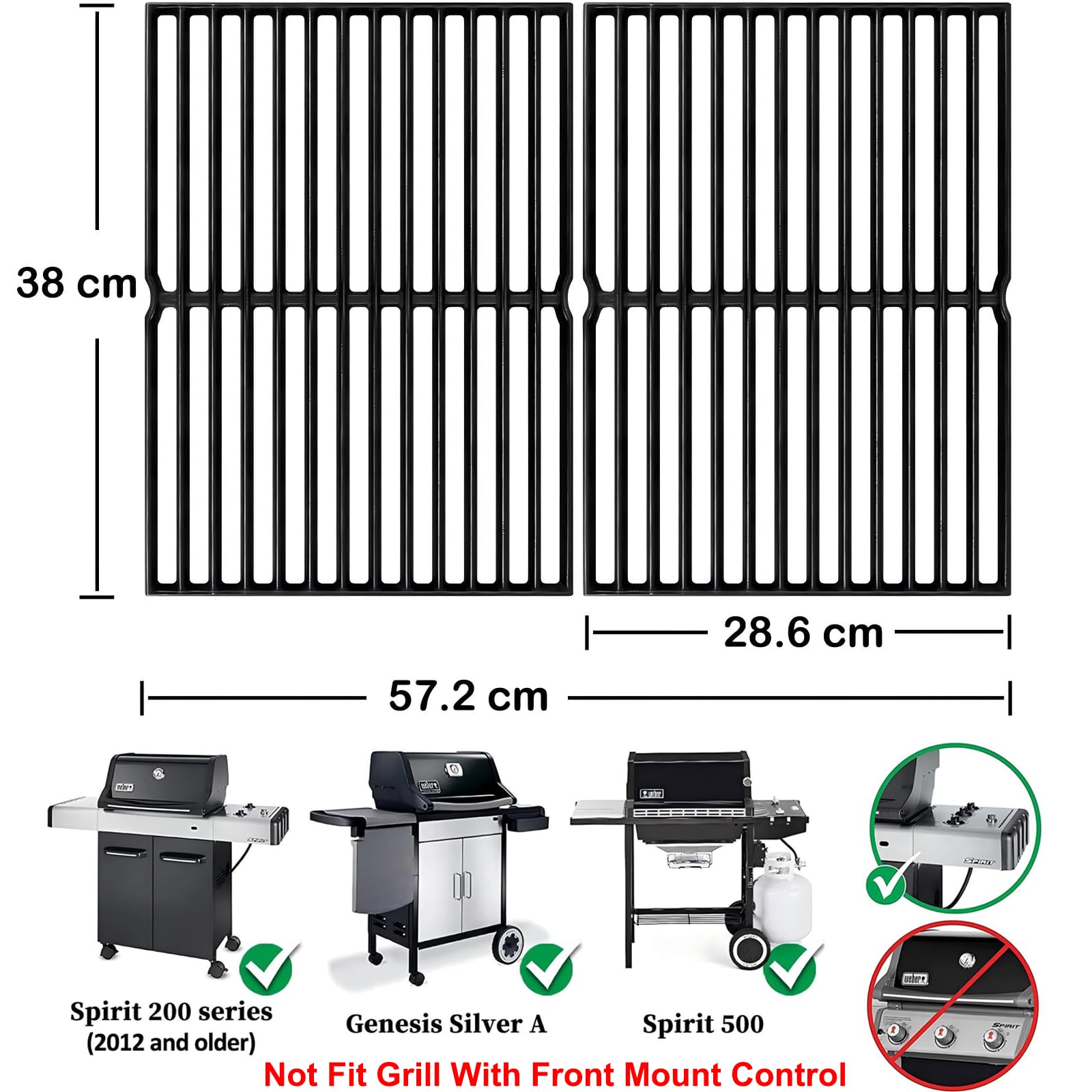 7522 Grill Cooking Grates for Weber Spirit E200 E210 S200 S210 (2009-2012) Genesis Silver A, Spirit 500 - Image 2