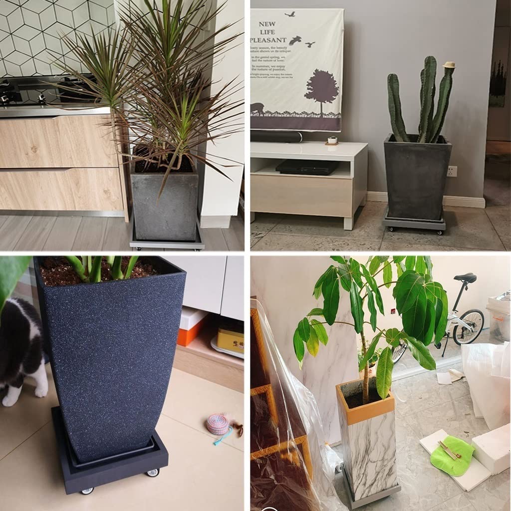 Carretilla Cuadrada Resistente para Plantas con Ruedas - Carretilla para Mover macetas de 36 cm para el hogar y el jardín - Bandeja Duradera para macetas (Blanca)
