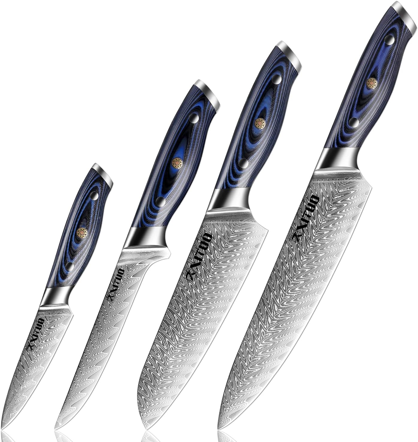 Damascus chef's knife,japanese knives kitchen set | 4 piece kinves set Santoku knife Utility Knife Japanese VG10 Damascus Steel - G10 handle Professional Boning Knife…
