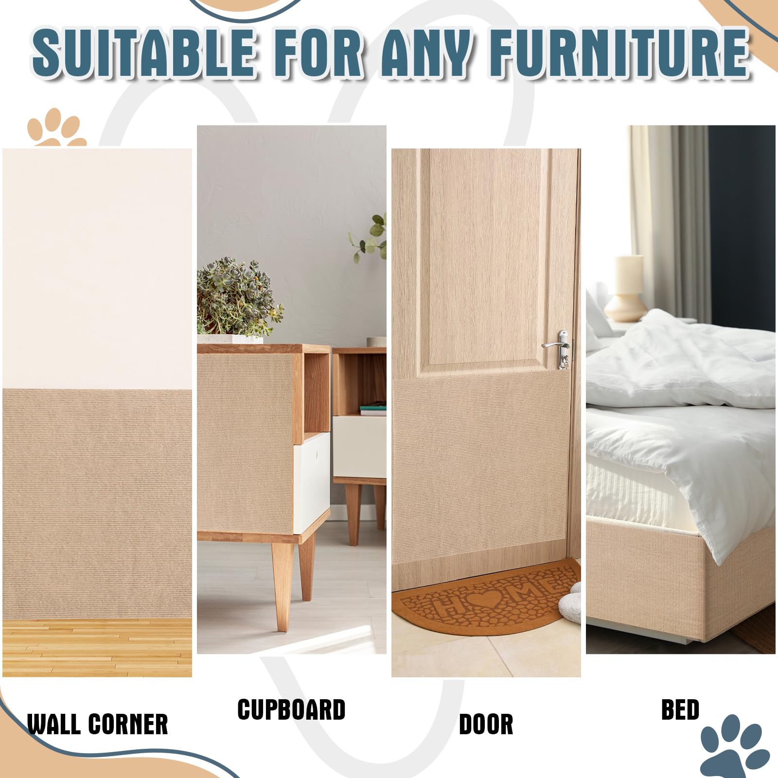 Abbylike 2 protectores de muebles para gatos de 118 x 15.8 pulgadas, autoadhesivo, recortable, protector de sofá, tapete rascador para gatos, tapete antiarañazos, tapete de repuesto para torres (caqui
