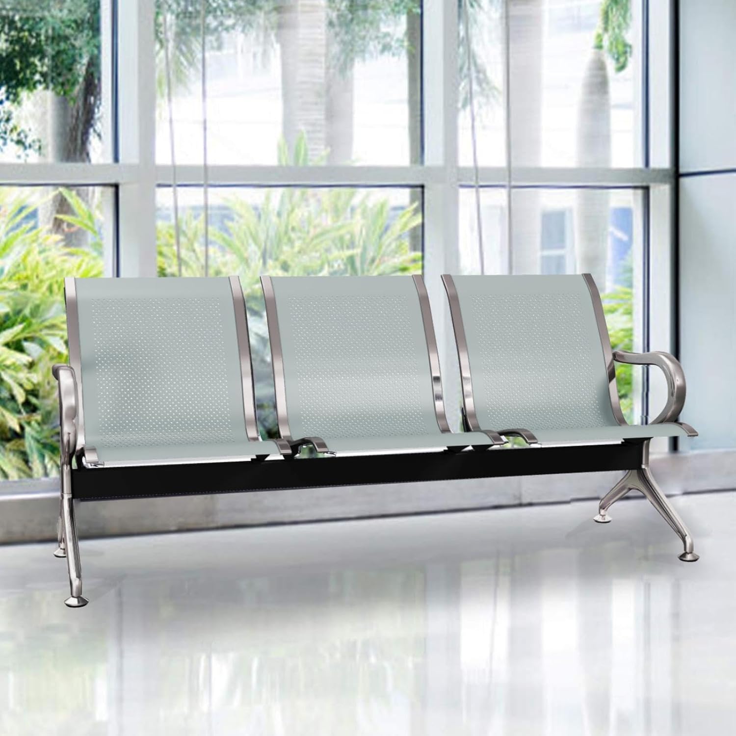 Kinsuite 3-Seat Waiting Room Chairs - Waiting Room Chairs with Arms Airport Reception Chairs Reception Bench, Lobby Bench Seating for Office, Business, Bank, Hospital, Silver