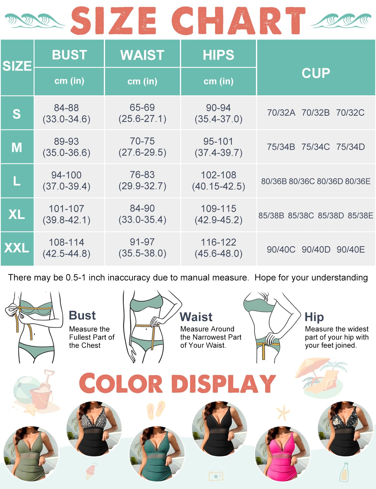 CMTOP Costume da Bagno Intero da Donna, Costumi Intero Collo a V Profondo con Spalline Regolabili con Beachwear Swimwear