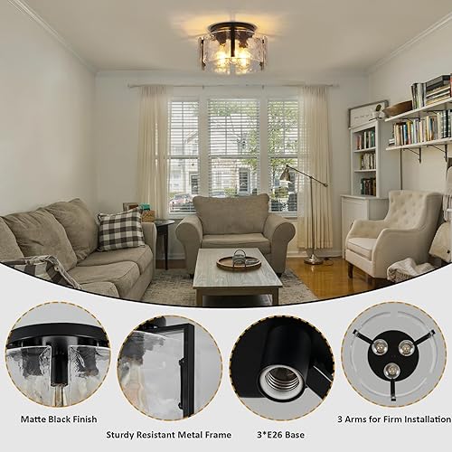 Miniatura 3 de Lámpara de techo semiempotrada negra, 3 luces modernas para pasillo, lámparas de techo, accesorios de iluminación de cocina, lámparas de techo para