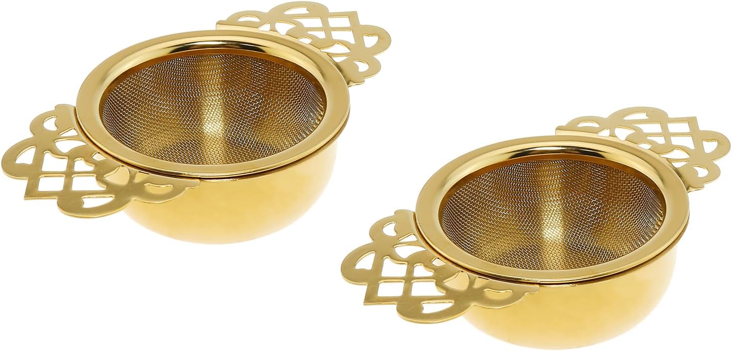 2-Piece Tea Strainer Set, 304 Stainless Steel Loose Tea Filter for 2.5-4 Inch Cup Rims, Gold