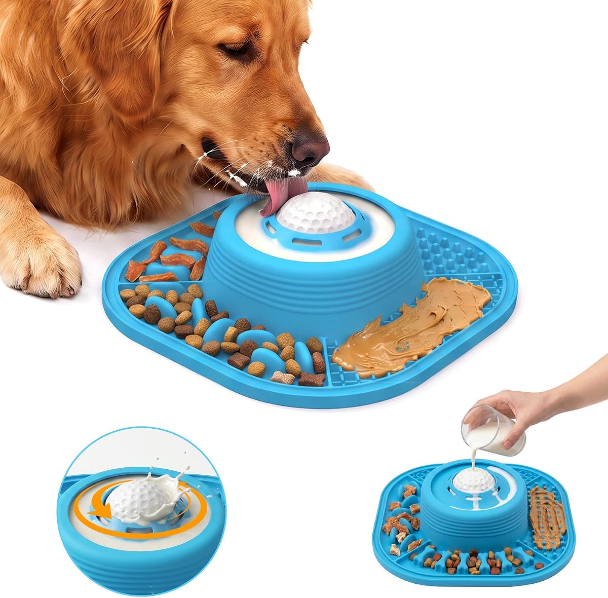 Dog Lick Bowl with Interactive Rolling Ball & Slow Feeder | Dog Lick Mat with Non-Slip Base for Bone Broth, Yogurt, Peanut Butter & Liquid Treats, Small, Medium & Large Dogs