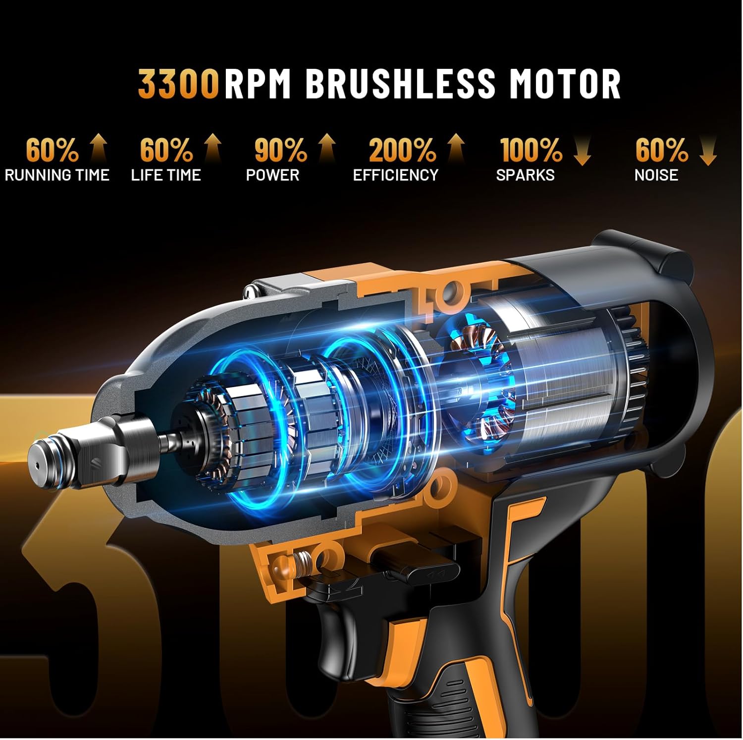 Cordless Impact Wrench 1/2 Inch, Brushless Impact Gun 1200N.m (900ft-lbs) High Torque, 3300RPM w/ 2x 4.0Ah Battery, 6 Sockets/8 Drills/6 Screwdrivers, Power Electric Impact Wrench for Home Car