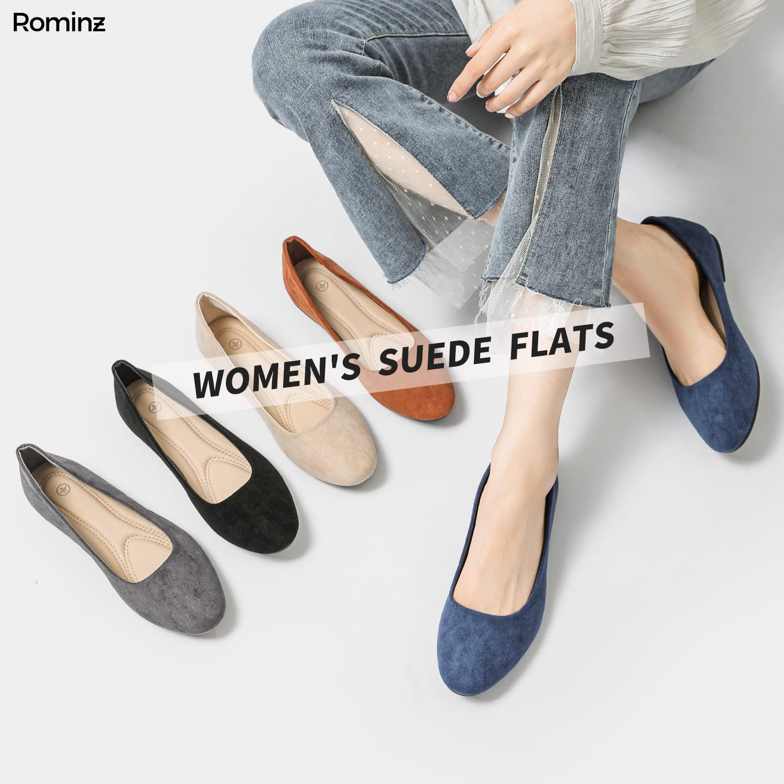 Rominz Women's Flats Shoes Round Toe Flats Black Flats Shoes Women Ballet Flats for Women Dressy Shoes Nude Flats