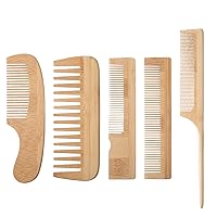 Vista 1 de Juego de 5 peines de madera para mujer, colección de peines de bambú portátiles de madera natural para todo tipo de cabello, antiestático, ecológico