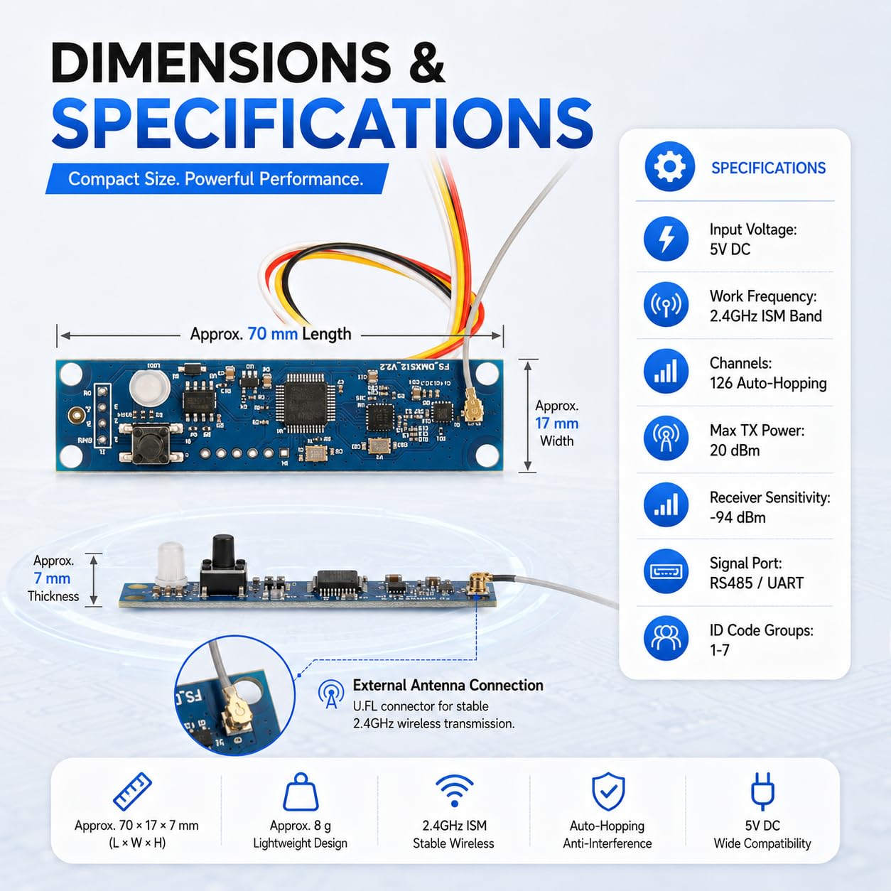 DMX512 Ricevitore Trasmettitore, 2,4 GHz DMX512 Ricetrasmettitore Modulo PCBScheda Di Apprendimento, Controller Luci LED Dmx Wireless Ricevitore Trasmettitore Con Antenna