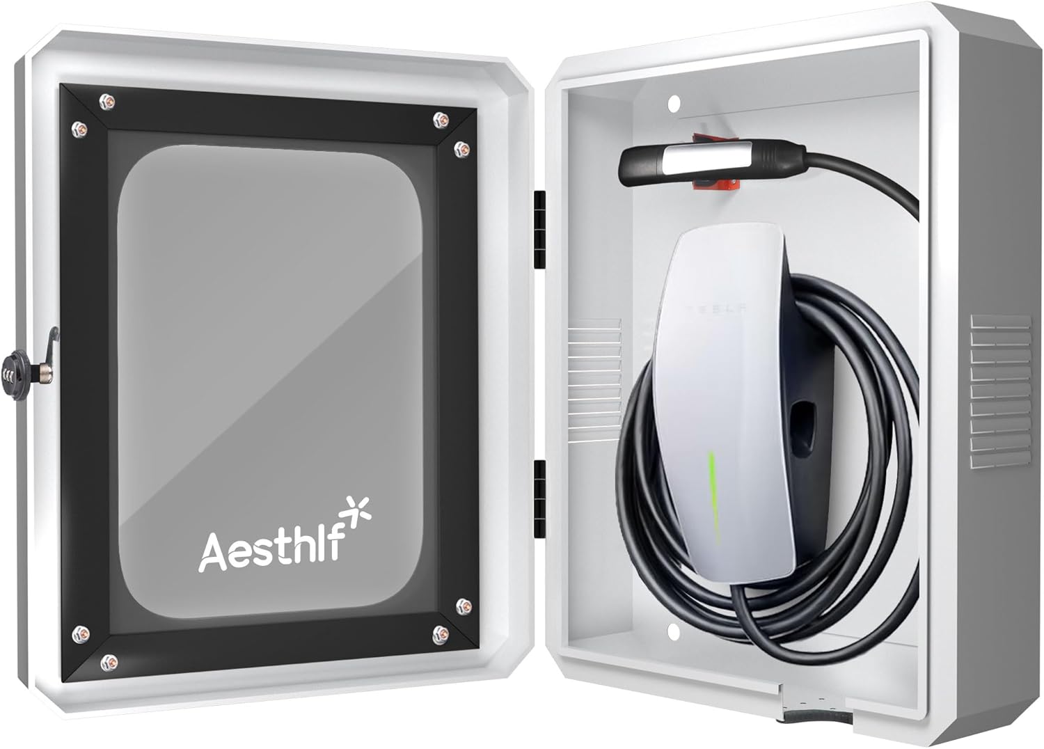 Outdoor EV Charger Enclosure Protect Lock Box for Tesla,Chargepoint & Home Charger,Visible,Anti-UV, Black