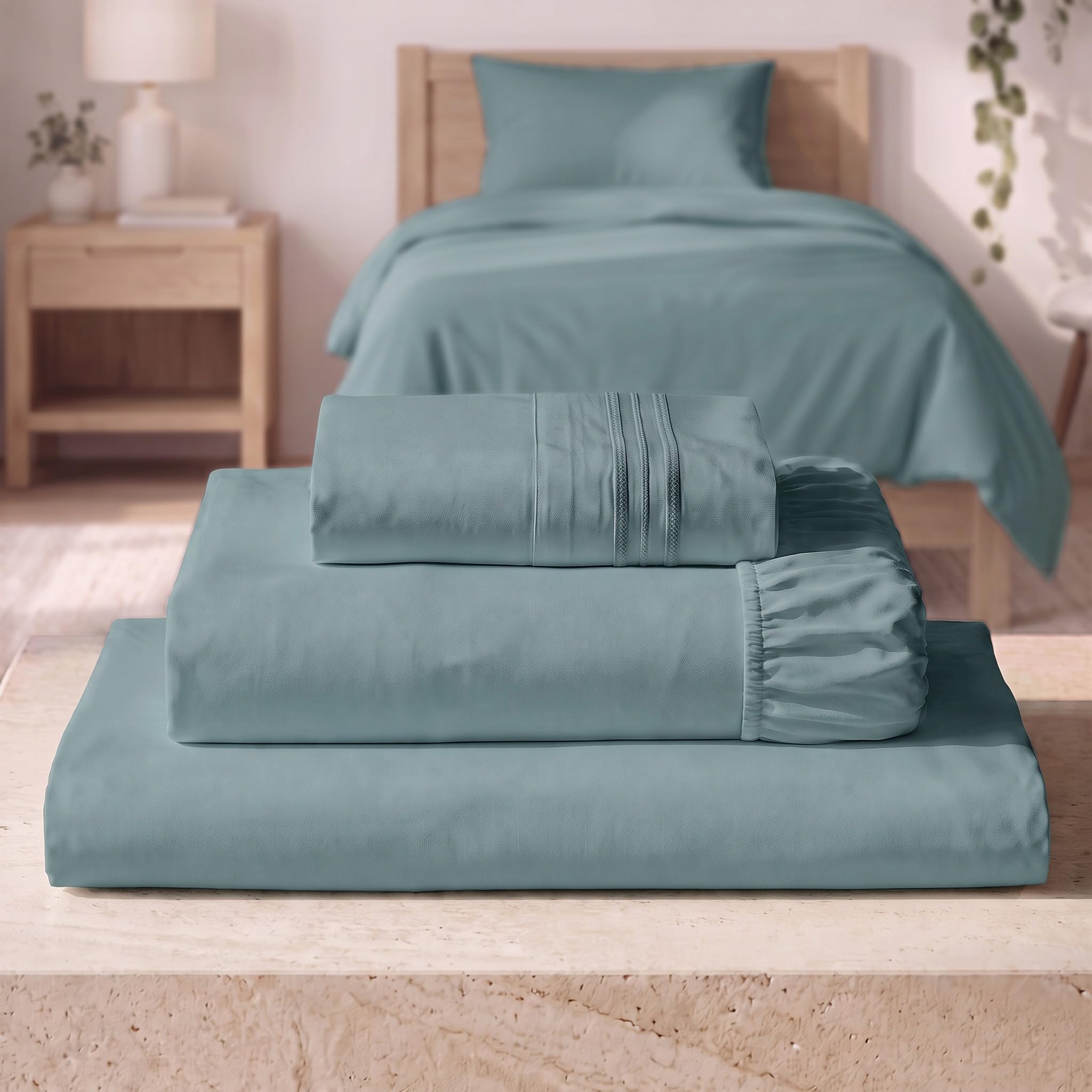 Mellanni Iconic 3-Piece, Ultra Soft Sheet Set (Twin XL, Spa Blue)