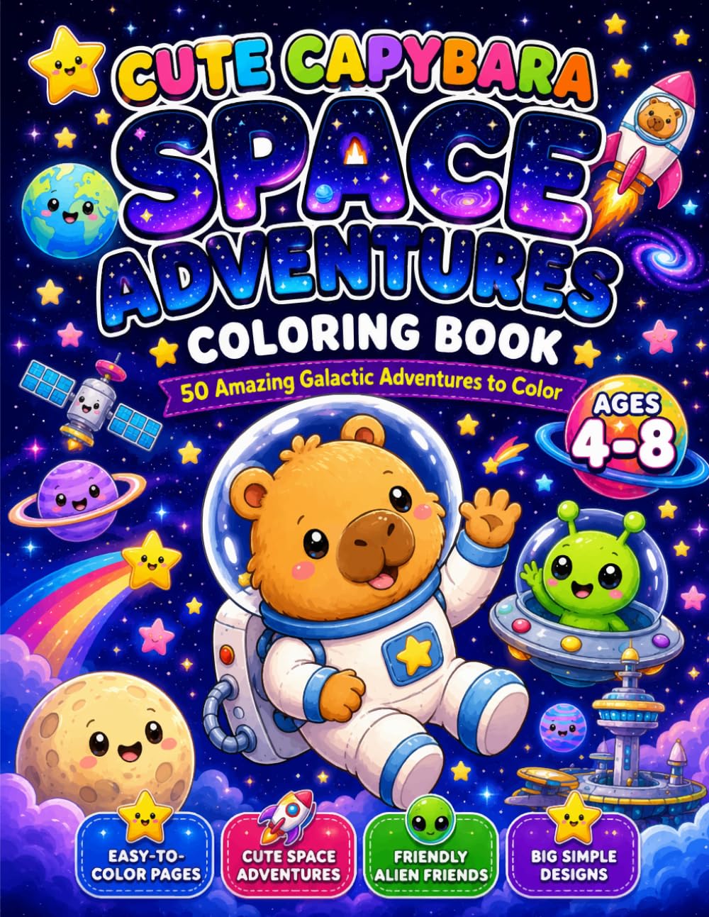 Cute Capybara Space Adventures Coloring Book: 50 Amazing Galactic Adventures to Color