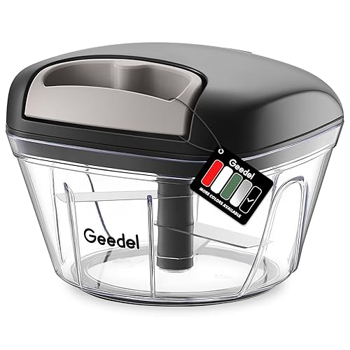 Manual Food Processor Vegetable Cutter, Geedel Pull Chopper with String, Food Chopper Vegetable Cutter for Veggies, Fruits, Salad, Onion, Nuts, etc, 2 Cup(500ml), Black - Black - 2Cup