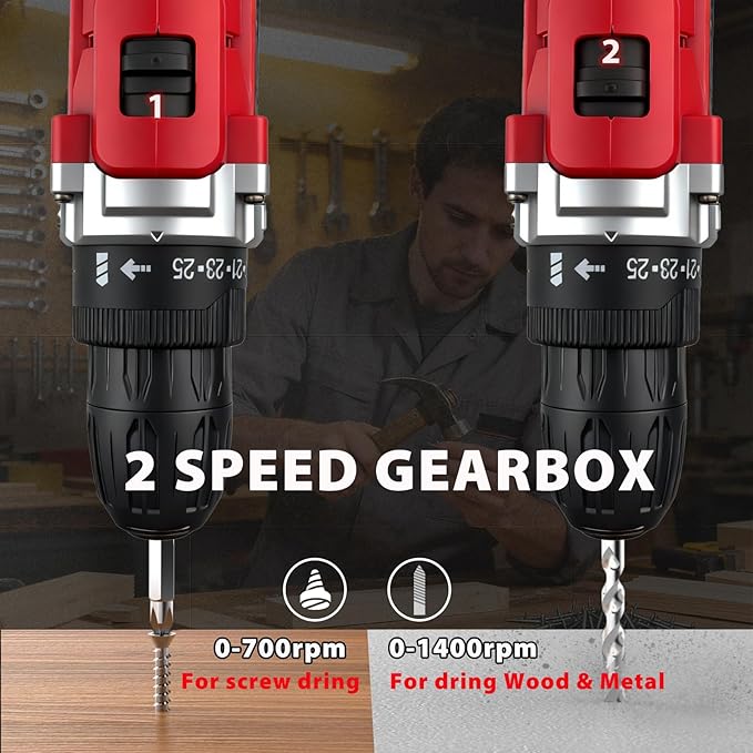 Taladro Atornillador Inalámbrico Tsisixia 21V con 2 Baterías y 24 Accesorios miniatura 7