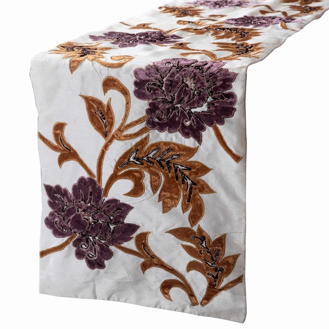 Ivory Table Runners 35 x 225 cm, Beaded Table Runner Ivory Blossoms Applique Velvet Embroideredative Table Runners Ivory — image 1
