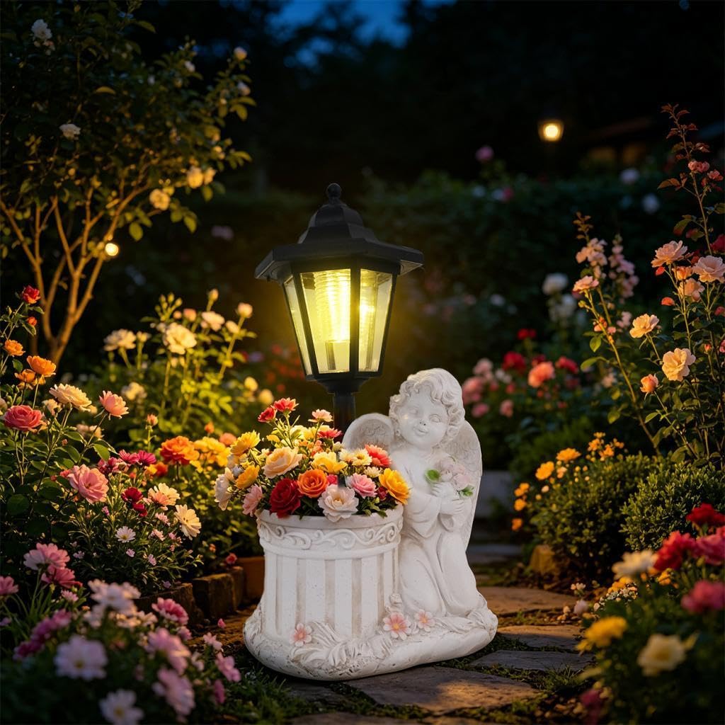 Statua Solare in Resina, Scultura Decorativa da Giardino, Ornamento per Vaso di Fiori, Adatta per Terrazza, Patio E, Bianco