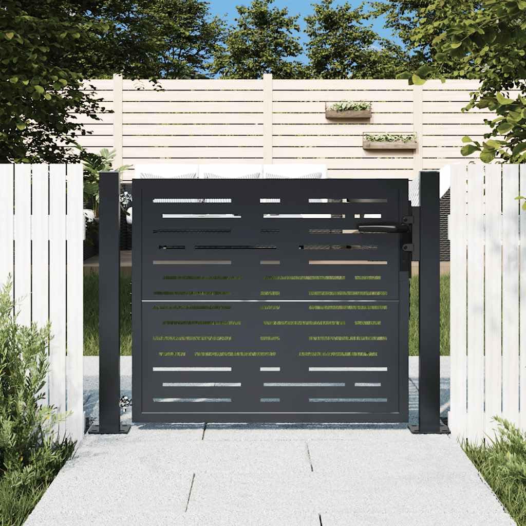 vidaXL Puerta de jardín Acero Gris Antracita diseño Cuadrado 100x75 cm, Puerta de Metal, Puerta Delantera de jardín, Puerta de jardín con Cerradura