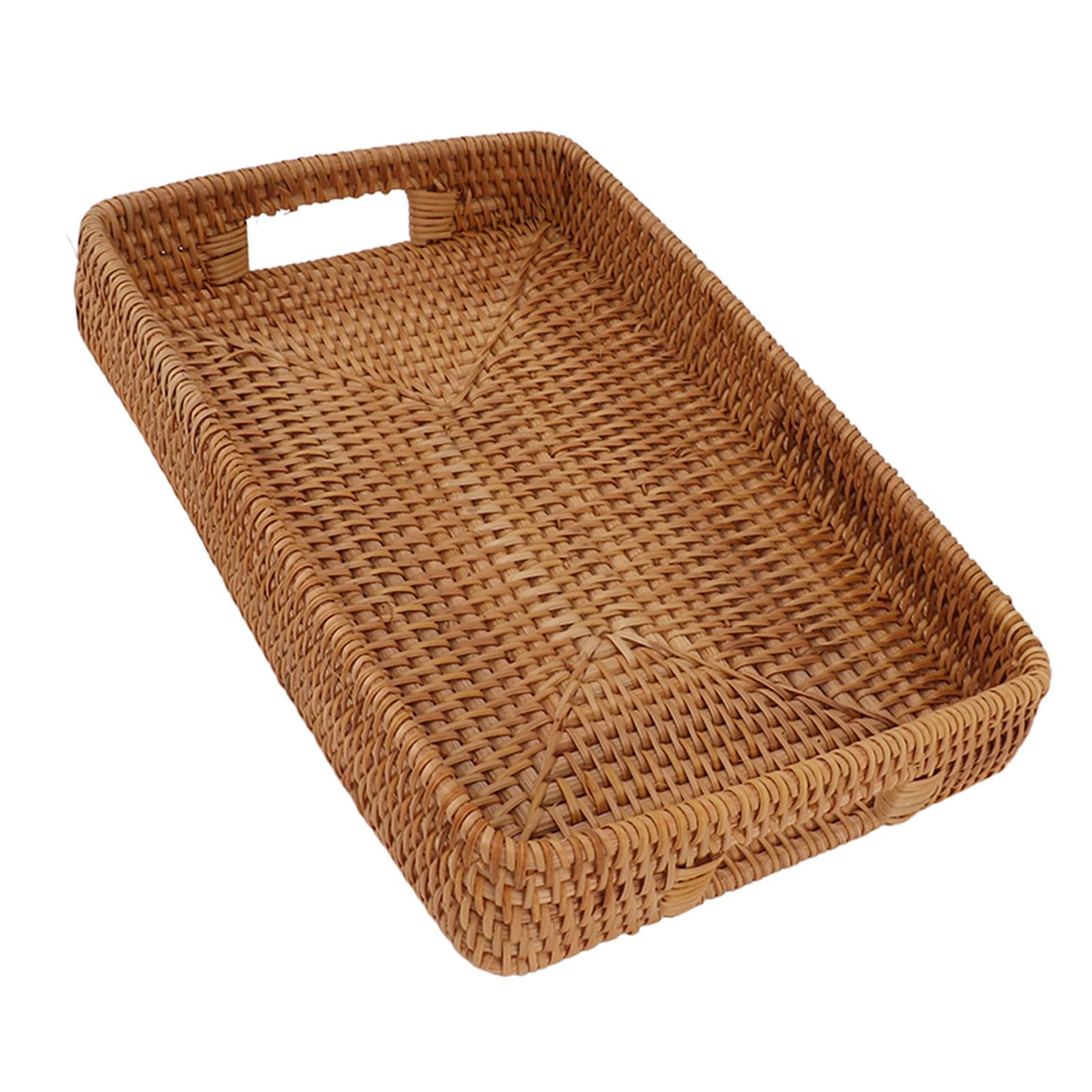 Fabater Bandeja de Ratán para Servir con Asas, Bandeja Decorativa Rectangular de Gran Capacidad para Frutas, Postres, Cocina, Hogar, Plato Tejido Duradero para Entretenimiento, Granja Ecológica (L)
