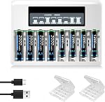 CITYORK Remboursé AA AAA Batteries avec 8 Chargeur de baies, paquet de 4 AA3000mWh et paquet de 4 AAA1200mWh 1.5V AA AAA Batteries pour Caméras Blink, Sonnette de porte vidéo, Serrures intelligentes, Alarmes, Télécommande