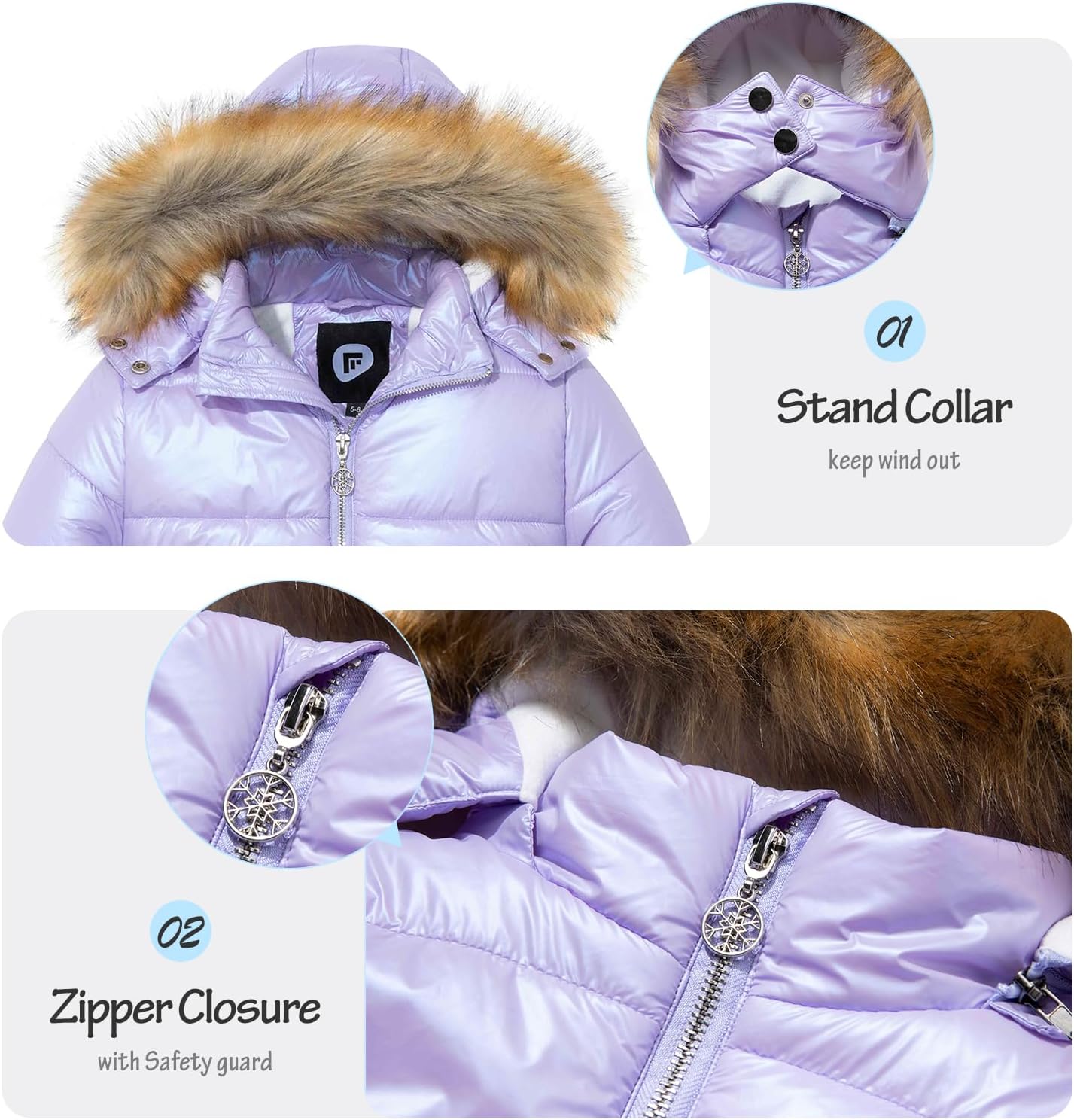 Garemcy Girl's Metallic Winter Coat Warm Puffer Jacket Insulated Shiny Down Coat with Detachable Hood with Fur - Image 2