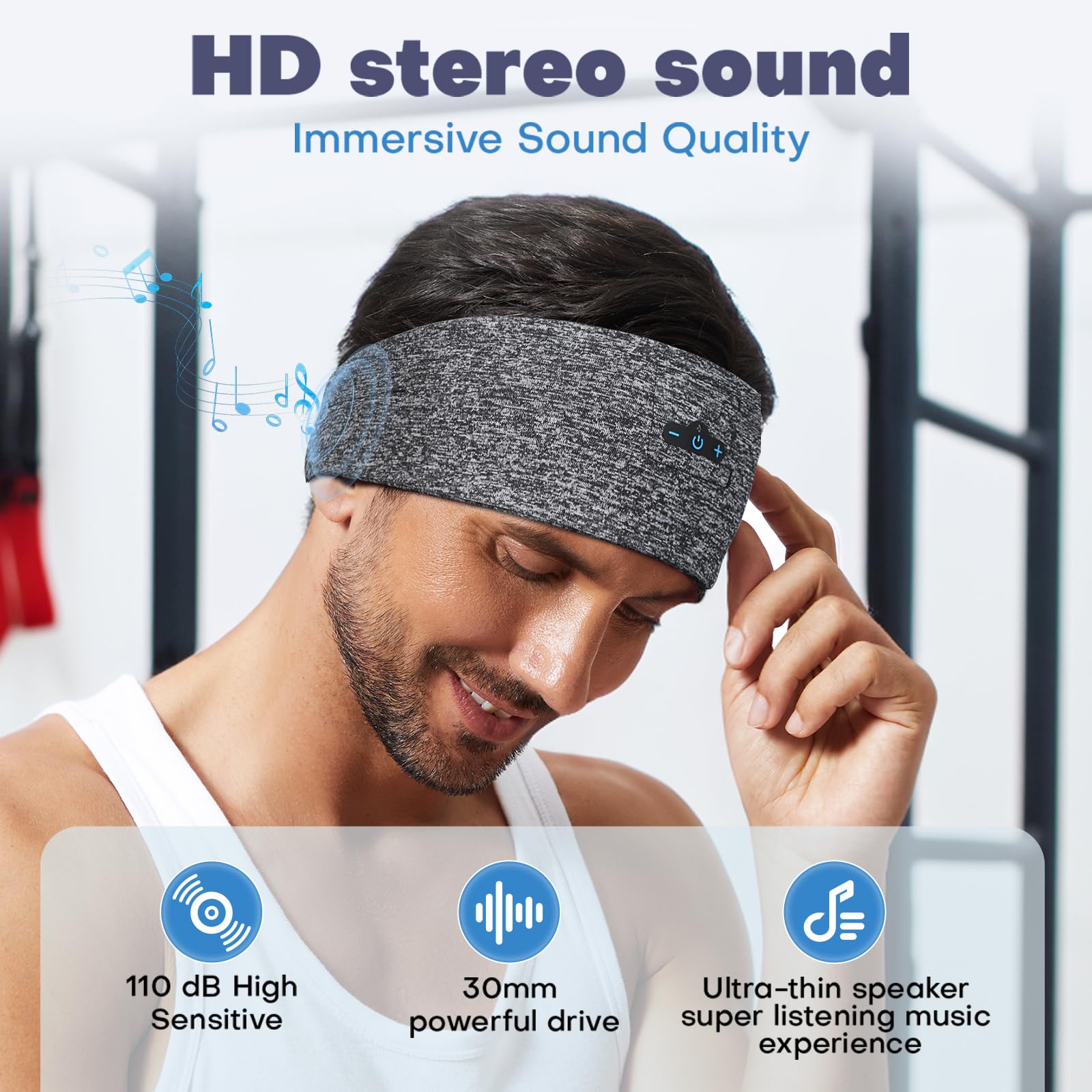 Auriculares para dormir Bluetooth 5.2 para dormir de lado, 13 horas de reproducción, auriculares inalámbricos con altavoces estéreo HD para entrenamiento, correr, yoga, regalo ideal para hombres