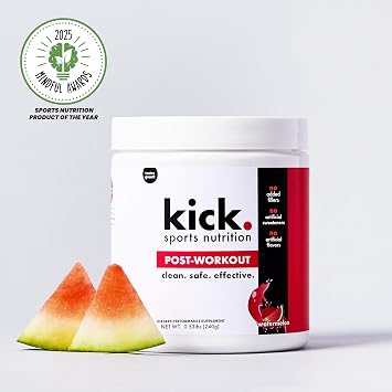 Kick Post Workout Powder, Watermelon Flavor, 30 Servings, Magnesium, Vitamin C, Electrolytes, Zinc to Support Hydration & Muscle Renewal, No Added Fillers, No Artificial Sweeteners or Flavors