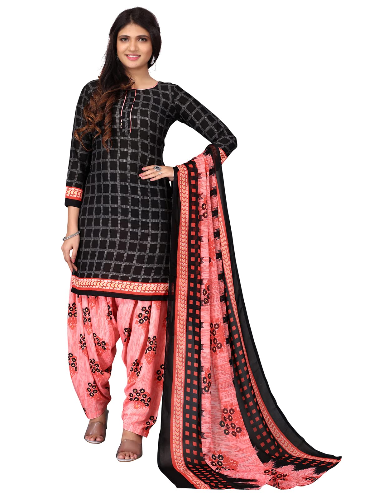 Readymade Indian Punjabi Style Crepe Patiala Salwar Suit with Dupatta for Women