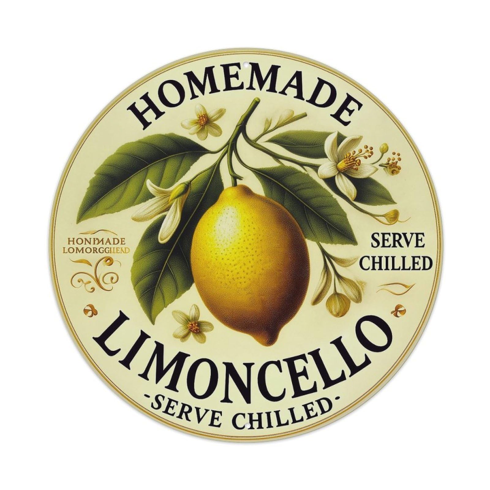 Homemade Limoncello Lemon Blossom Label Round Tin Sign Vintage Metal Sign Home Bar Garden Indoor & Outdoor Wall Decor Retro Metal Poster 8x8 Inch