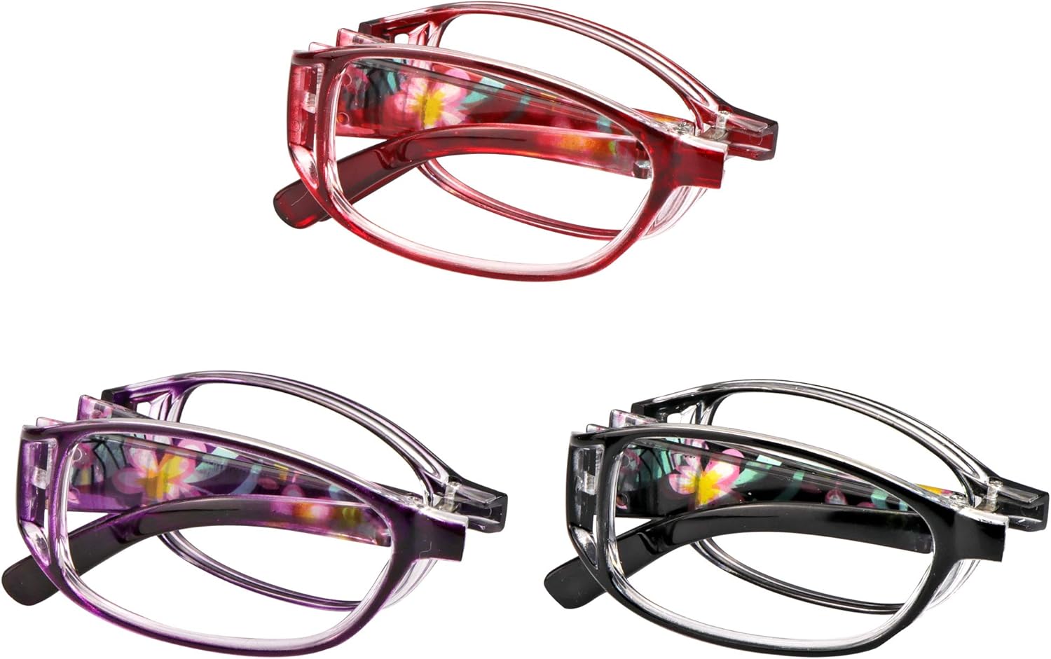 VisionGlobal 3 Pair Reading Glasses Foldable Readers with Blue Light Blocking lens Compact Folding Glasses for Women Reading Case Included (3 Color, +1.25 Magnification) - Image 6