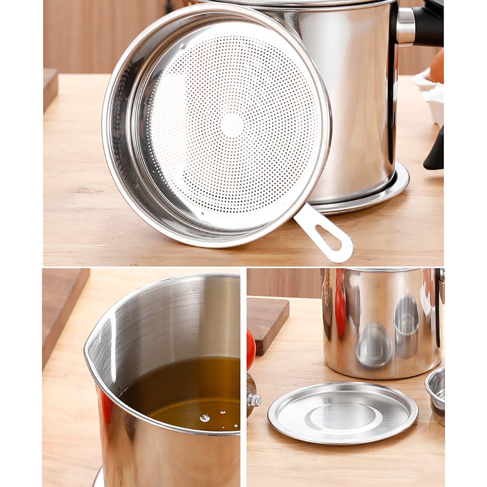 Passoire à Graisse 3L En Acier Inoxydable - Pot Séparateur Huile Cuisson Avec Couvercle Healifty