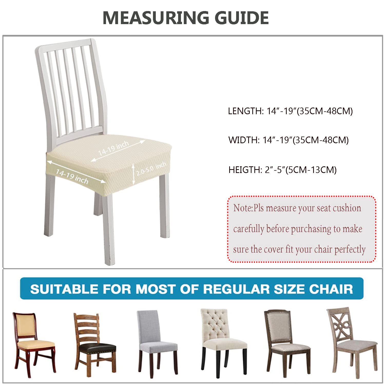 Stretch Treillis Jacquard Housses de Siège de Chaise Imperméables pour Salle à Manger 6 Pcs Beige