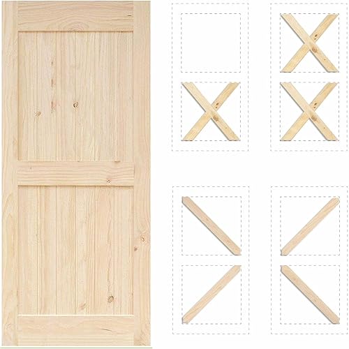 Miniatura 1 de Homacer Puerta de granero de madera de pino natural maciza de diseño 5 en 1, 48 pulgadas de ancho, 96 pulgadas de alto, sin terminar y sin montar,