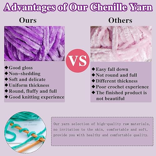 Miniatura 4 de 4 unidades de hilo de felpilla suave de 11.11 onzas para tejer a ganchillo, hilo esponjoso para tejer y hacer manualidades de ganchillo, hilo cálido