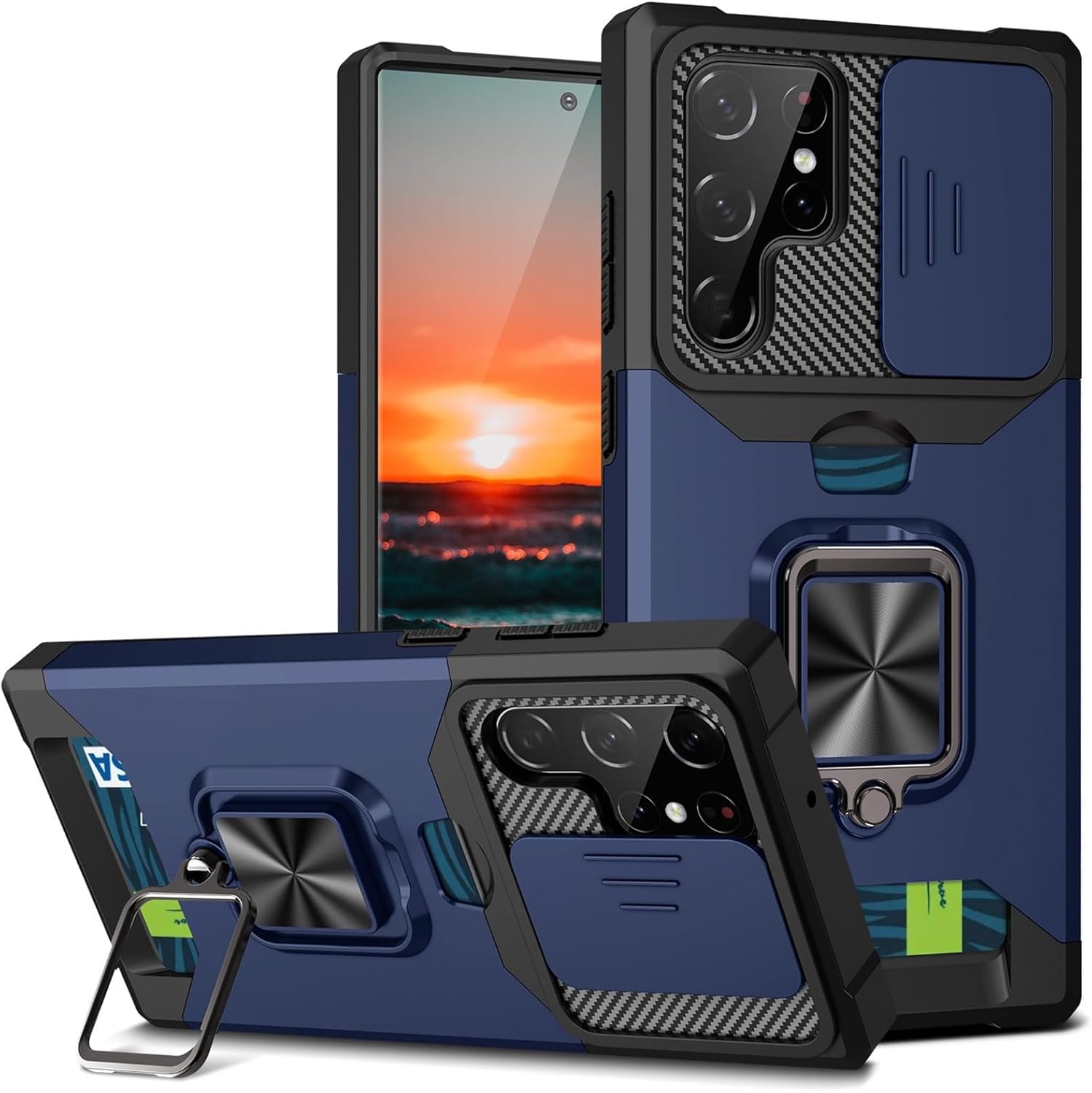 Slim Military Grade Shockproof Case for Samsung Galaxy S26/S26 Plus/S26 Ultra, Lens Protection with Metal Ring Stand & Card Slot Cover(Gold,S26 Ultra)