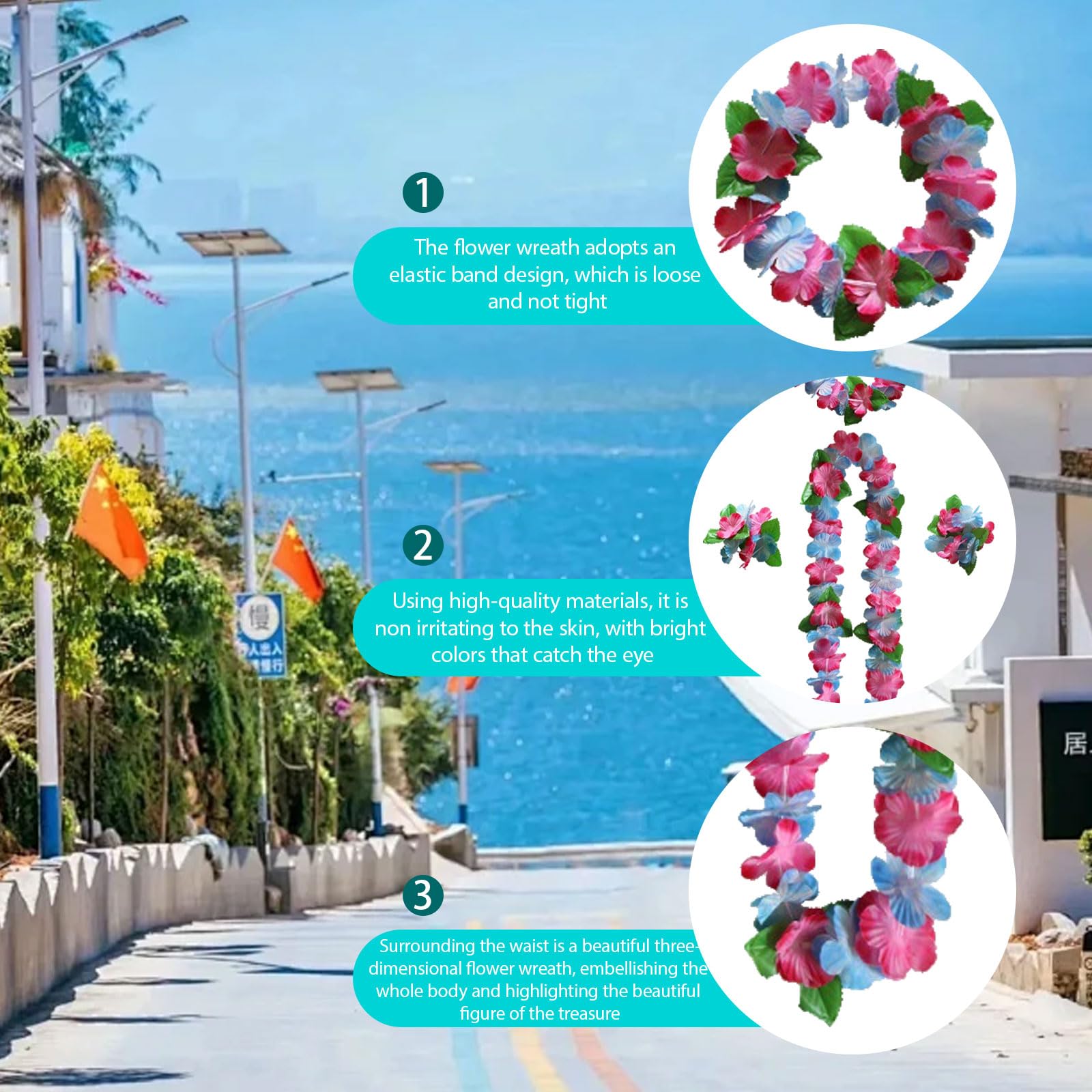 MUNSKT 6 Pcs Hawaiian Wreath Set, Cocktail Shape Sunglasses + Tropical Garland Accessories + Hair Clip - Image 4