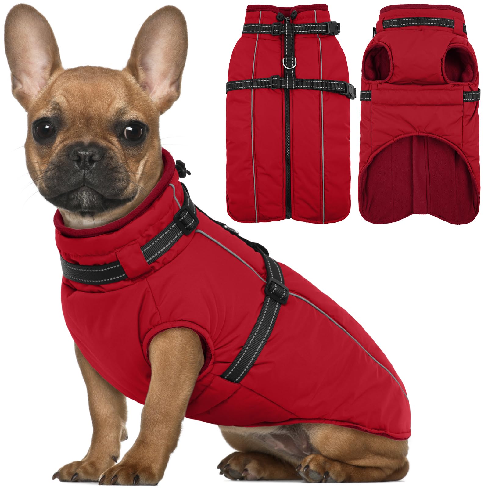 Lelepet Abrigo de invierno cálido para perro con arnés integrado, abrigo con forro polar resistente al viento para perros pequeños, medianos y grandes, chaleco reflectante para clima frío, traje de