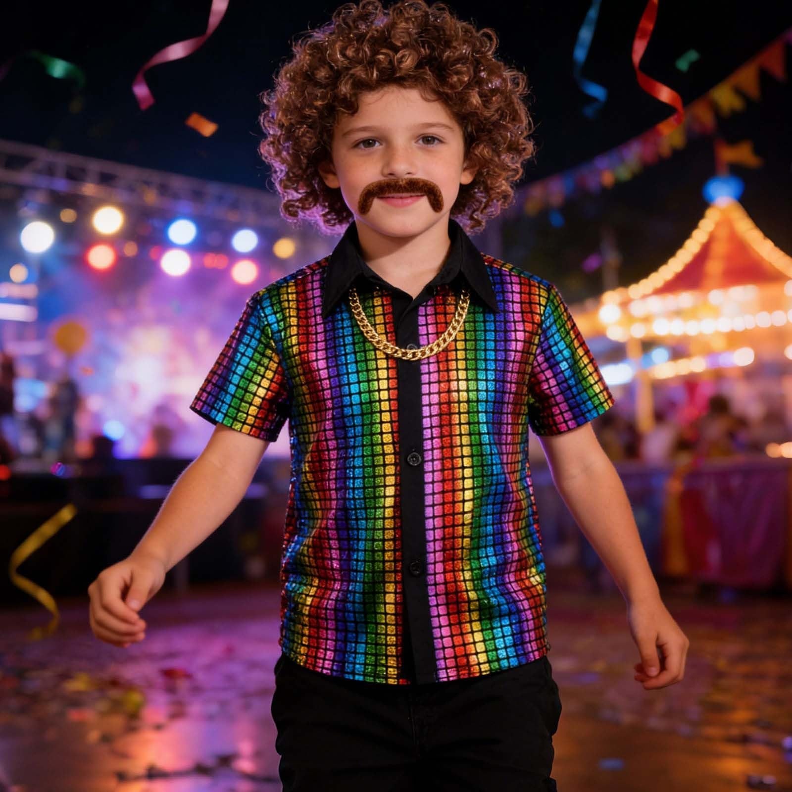 Générique Déguisement Disco : Chemise À Paillettes Métalliques pour Enfants Tenue De Fête Déguisée