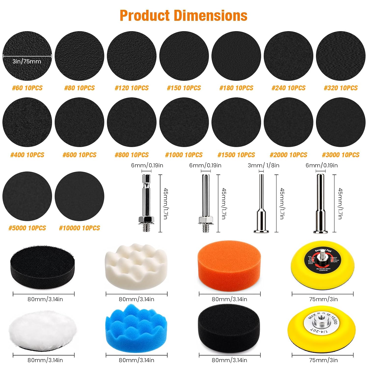 174 Pack 3” Drill Polishing Kit,Buffing Pads for Drill