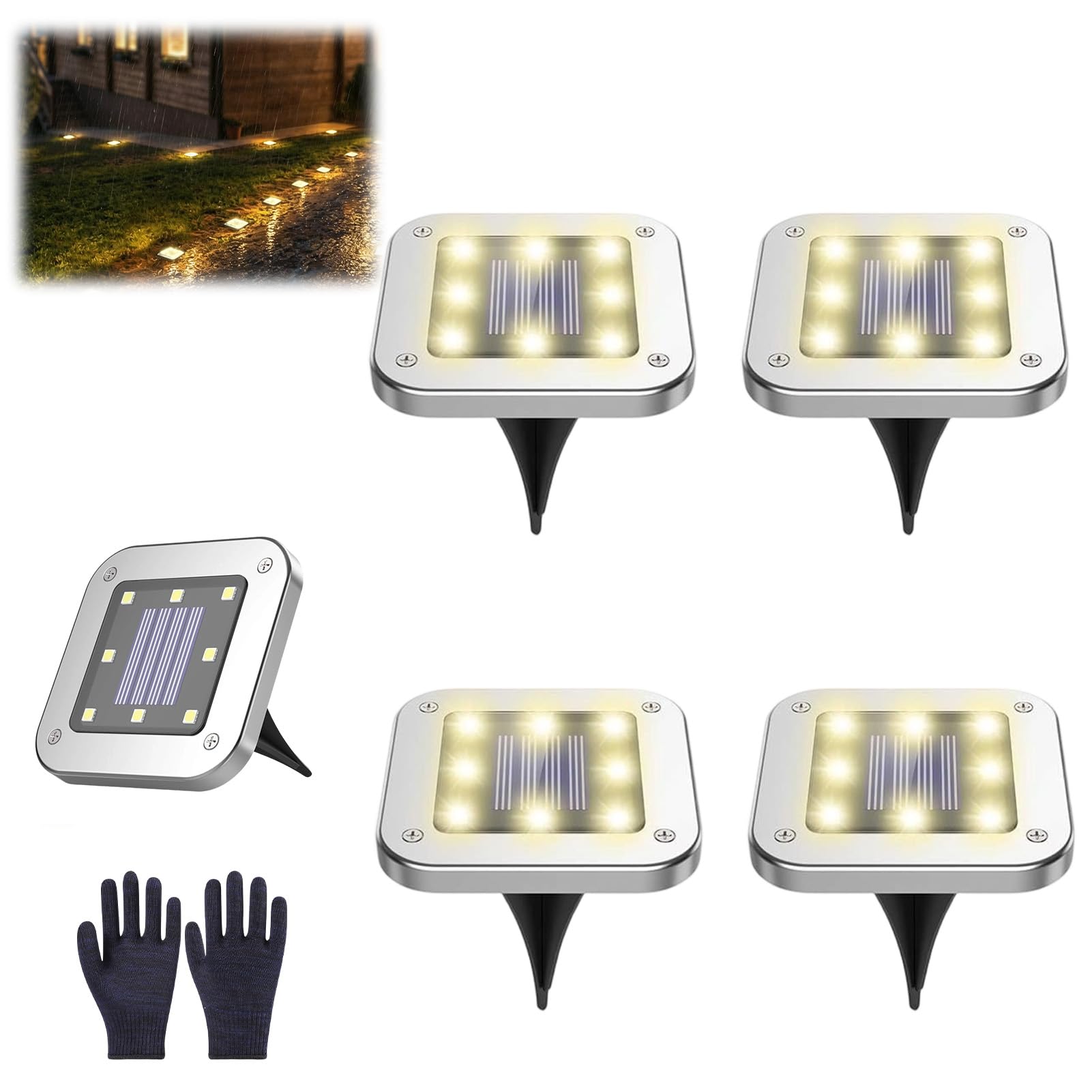 Super-Stylish Outdoor Solar-Powered Lights, Star Bright Swivel Light, 8 High-Brightness LEDs, Waterproof, Suitable for Outdoor Patios, Gardens, and Path Decoration (4PCS)