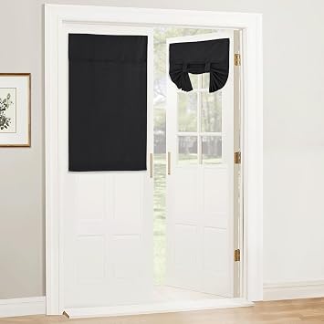 RYB HOME French Door Curtains for Door Window, No Drill, Faux Linen