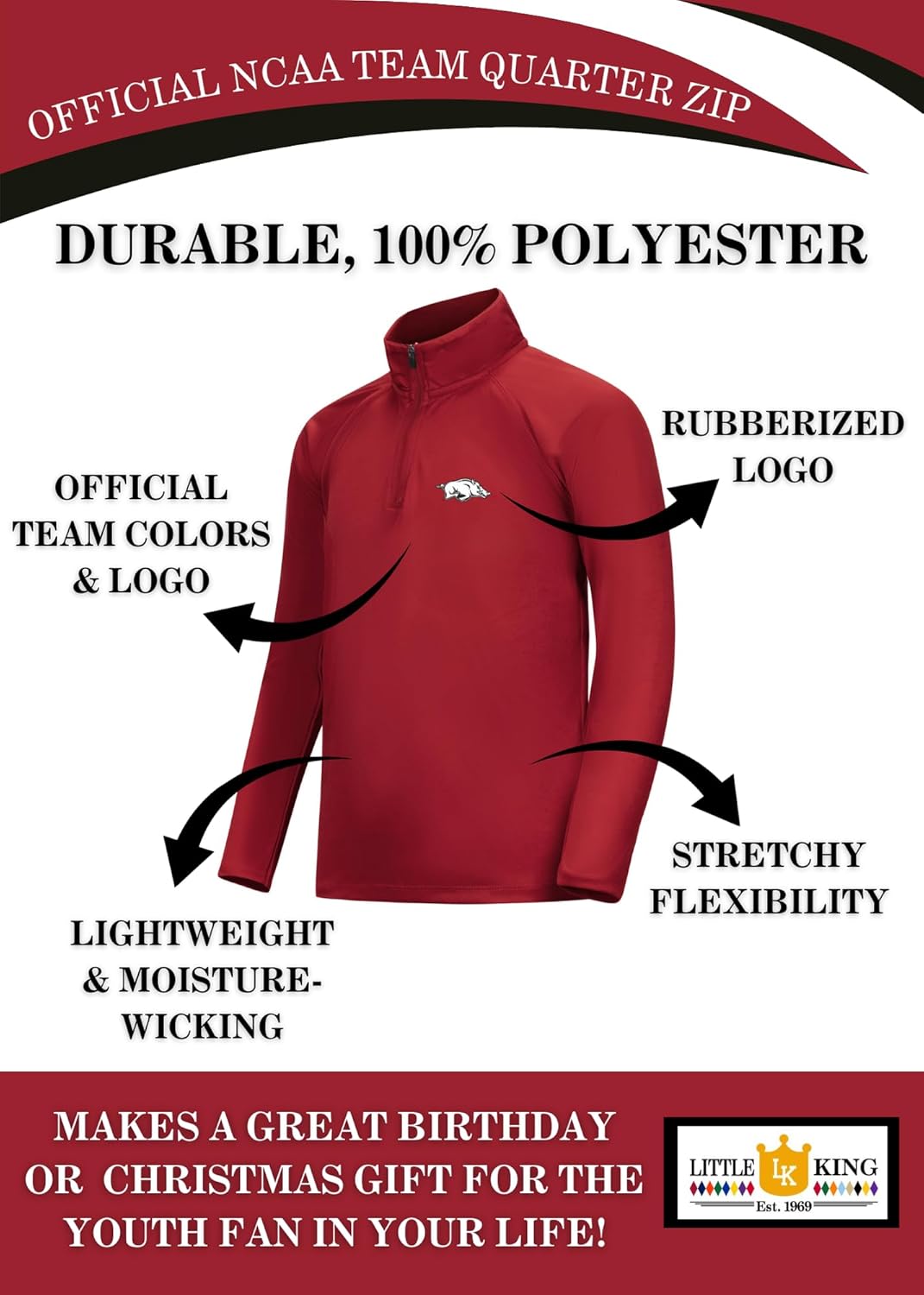 Little King NCAA Youth Boys 1/4 Zip Pullover Wind Shirt-100% Polyester-Sizes YS YM YL YXL - Image 5
