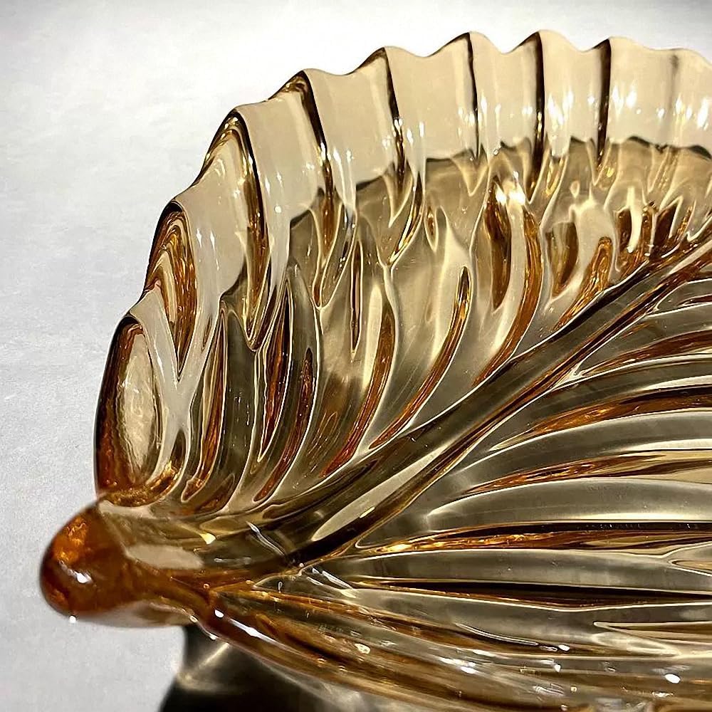 MAGCOLOR Creative Gold Hand painted Crystal Glass Leaf-shaped Decorative Bowl -12.2 inch Diameter Fruit Display & Kitchen Table Centerpiece. (Gold)