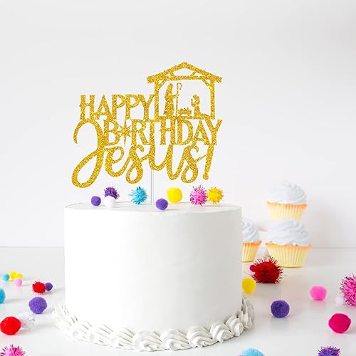 Miniatura 6 de Decoración para pastel de feliz cumpleaños de Jesús, fiesta de cumpleaños cristiana de Navidad, estrella de Belén con purpurina dorada, decoración
