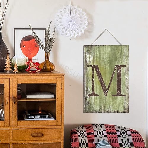 Vista 303 de Letrero colgante de madera con letra J, letrero de madera para decoración del hogar, 26 letras del alfabeto de metal, placa de madera, decoración