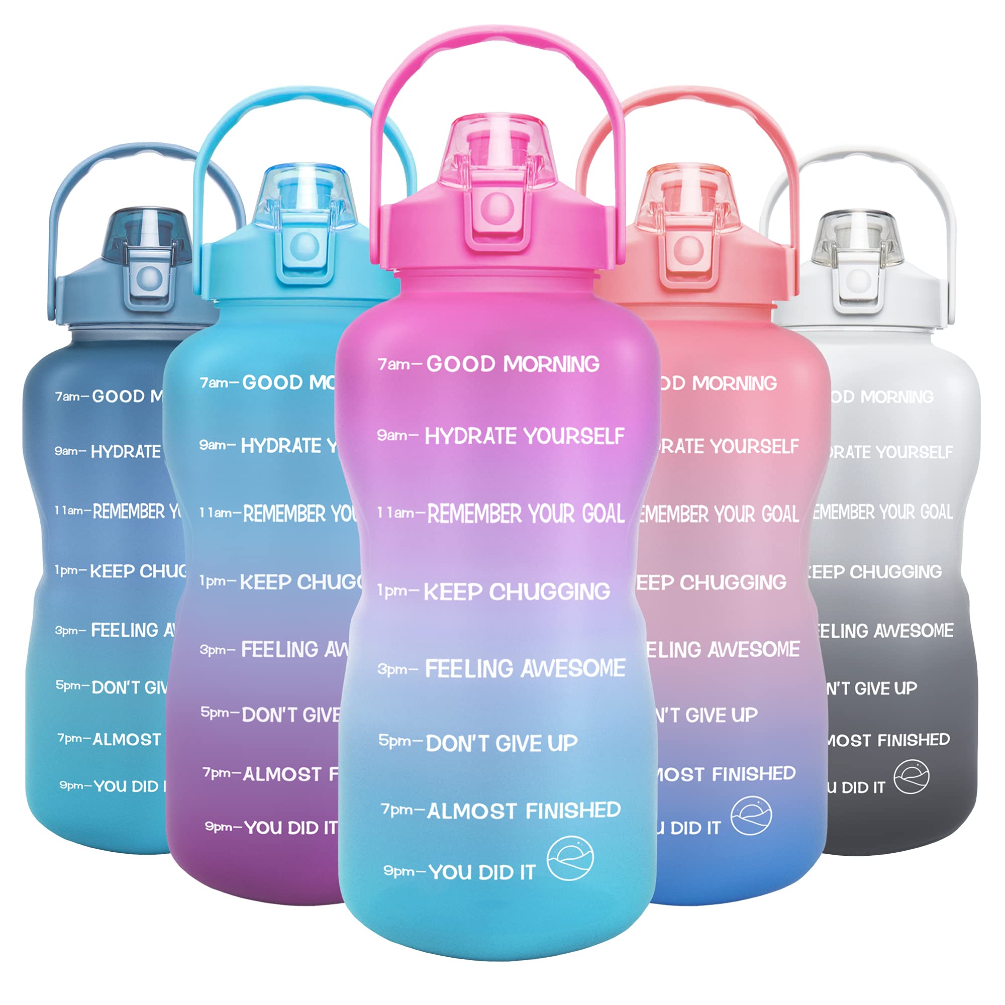 GOSWAG 1 Gallon/128oz Water Bottle with Straw and Time Marker, Motivational BPA Free Leakproof Sports Water Jug for Fitness, Gym, Camping and Outdoor