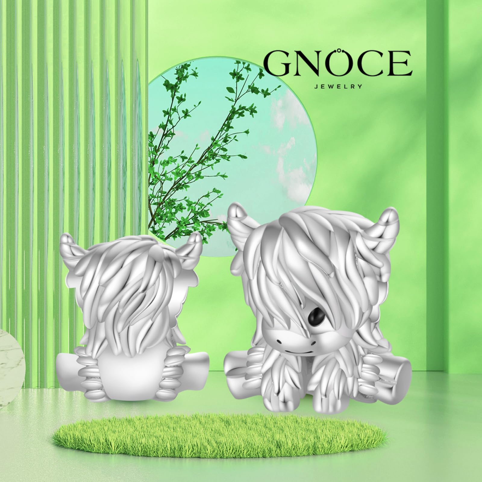 GNOCE Charm Perle Schottische Hochlandkuh 925 Sterling Silber Charm Fit Alle großen Marken von Armband/Halskette