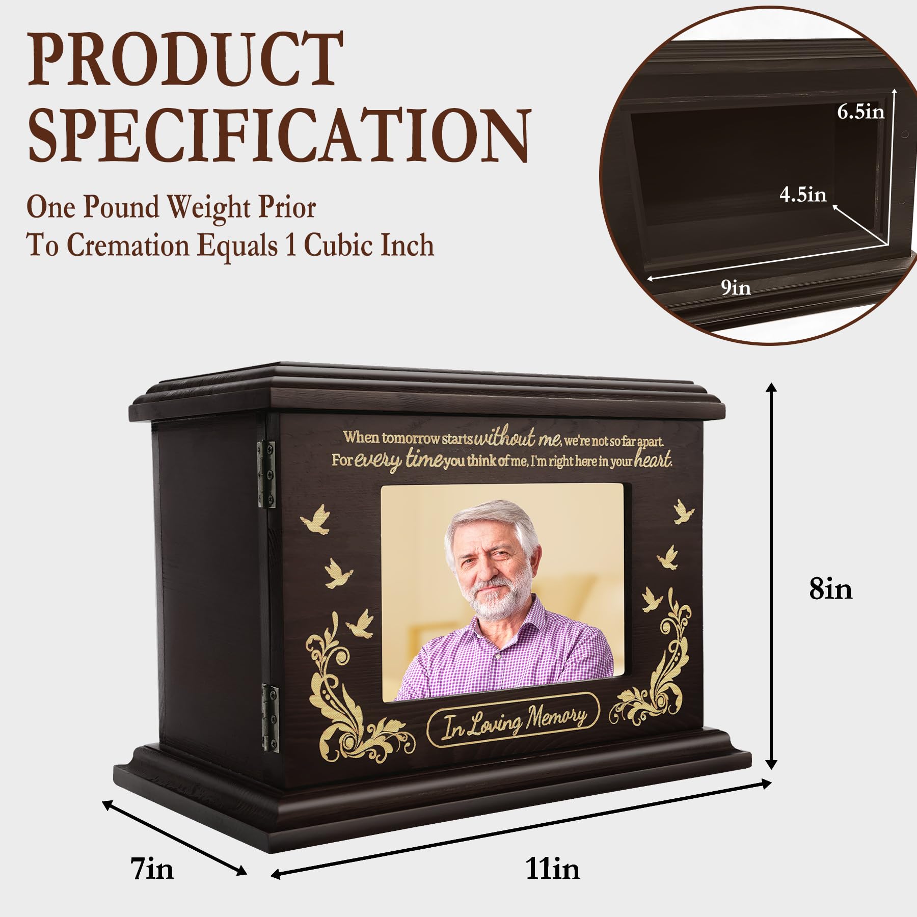 Cremation Urns for Human Ashes - Wooden Urns for Human Ashes Adult Male Female Handmade Tree of Life Urns Box and Casket for Ashes Men Women Pets Urn Burial Funeral Memorial Urns (Walnut Wood)