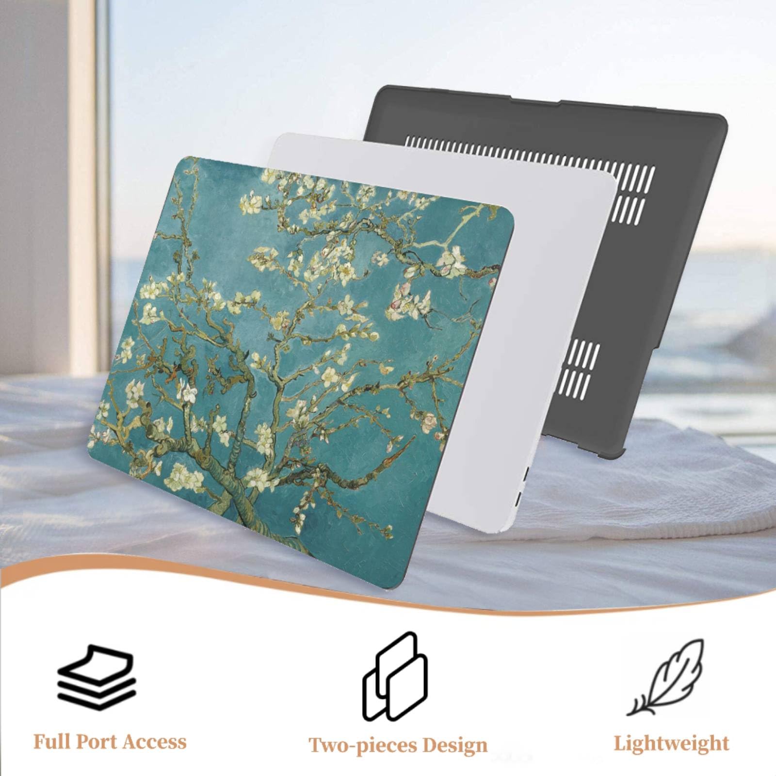 Coque MacBook Air 13,6 Pouces 2025-2022 Modèle A3240 A3113 A2681 avec Liquid Écran Retina, Étui Rigide & Sac & Couverture de Clavier, Fleur d'amandier