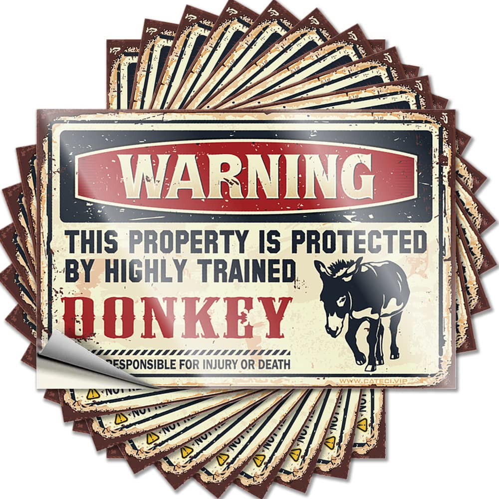 Fzfn Girls Colour Feminist Quote, Outdoor Farmhouse Decor Wall Warning This Property Is Protected By A Highly Trained Donkey | Funny Quote Decals(6X9cm)